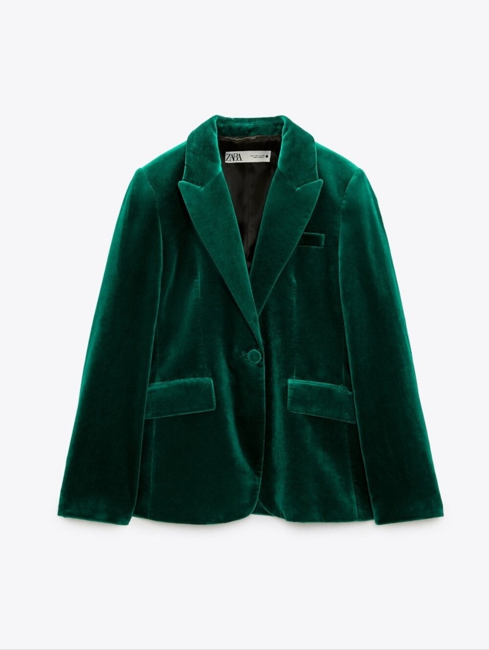 ZARA | Emerald Green Velvet Blazer Sz XS